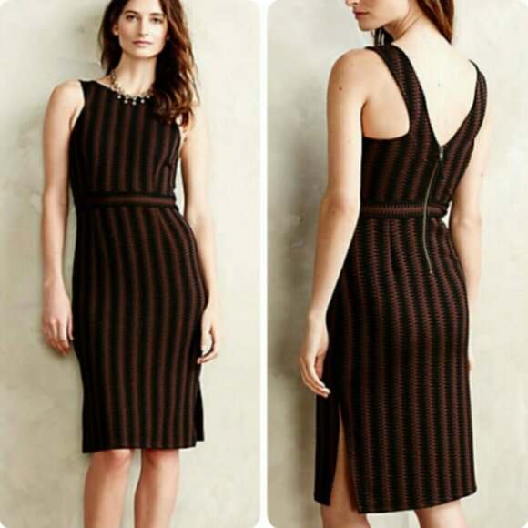 Anthopologie Maeve Black and Brown Meridian Midi Dres Size M - Picture 1 of 13